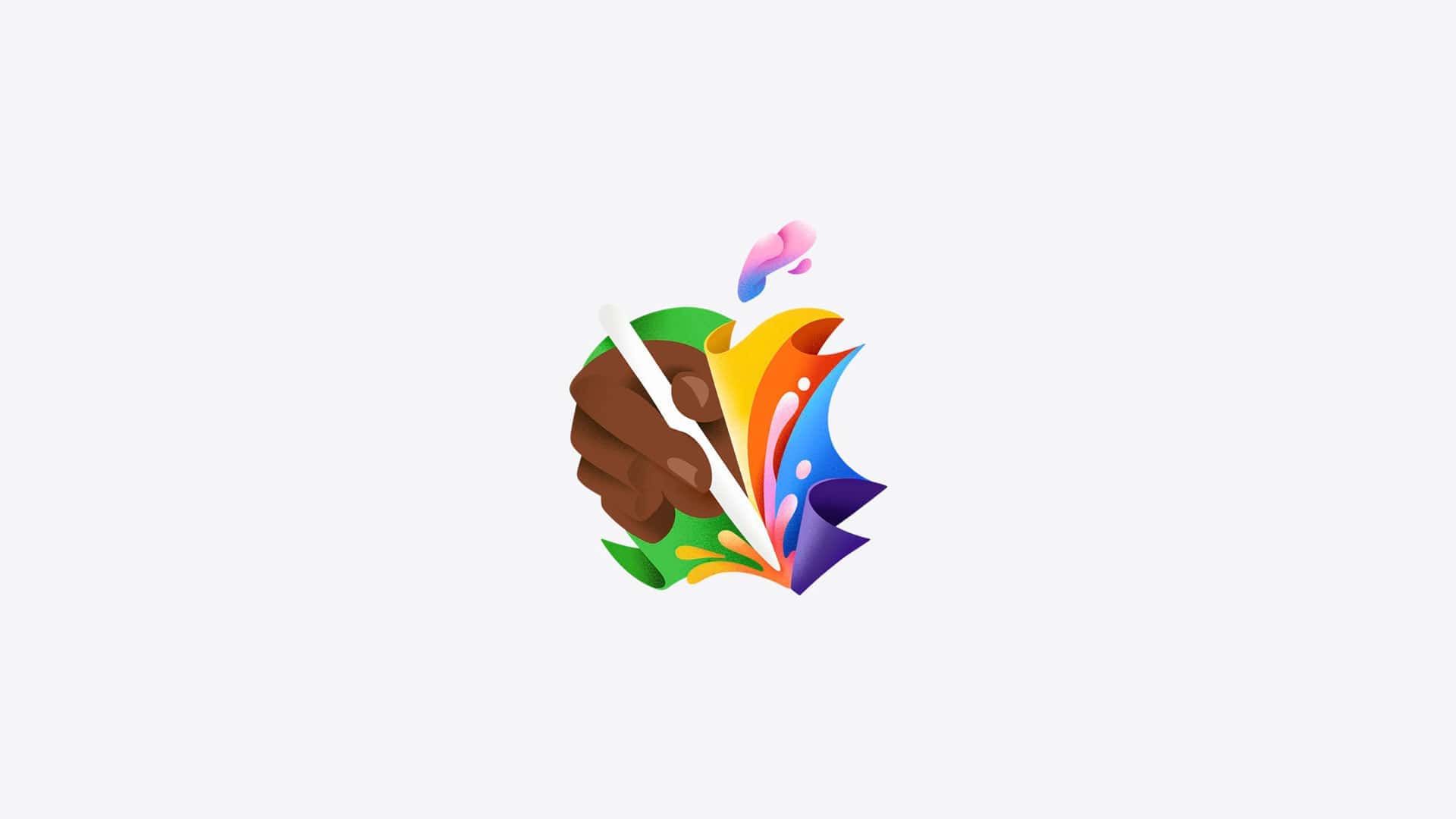 Verspieltes Apple Logo mit einer Hand die einen Apple Pencil haltet